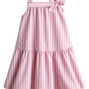 Vestido Amplo Listrado com Lurex Rosa